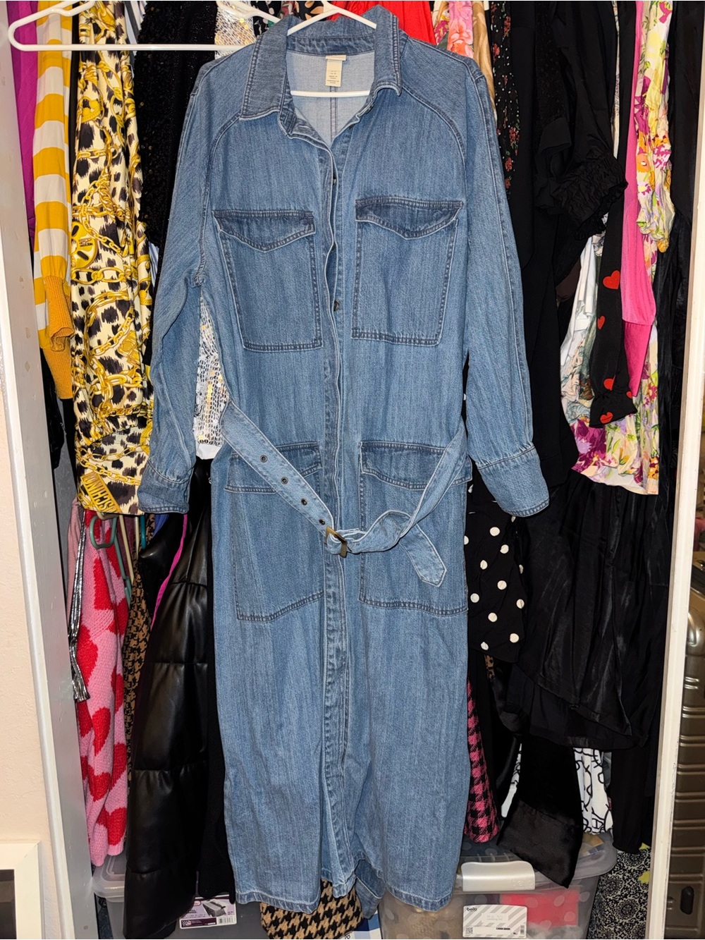 H&M Light Blue Denim Shirt Dress with Belt - Picture 1 of 3